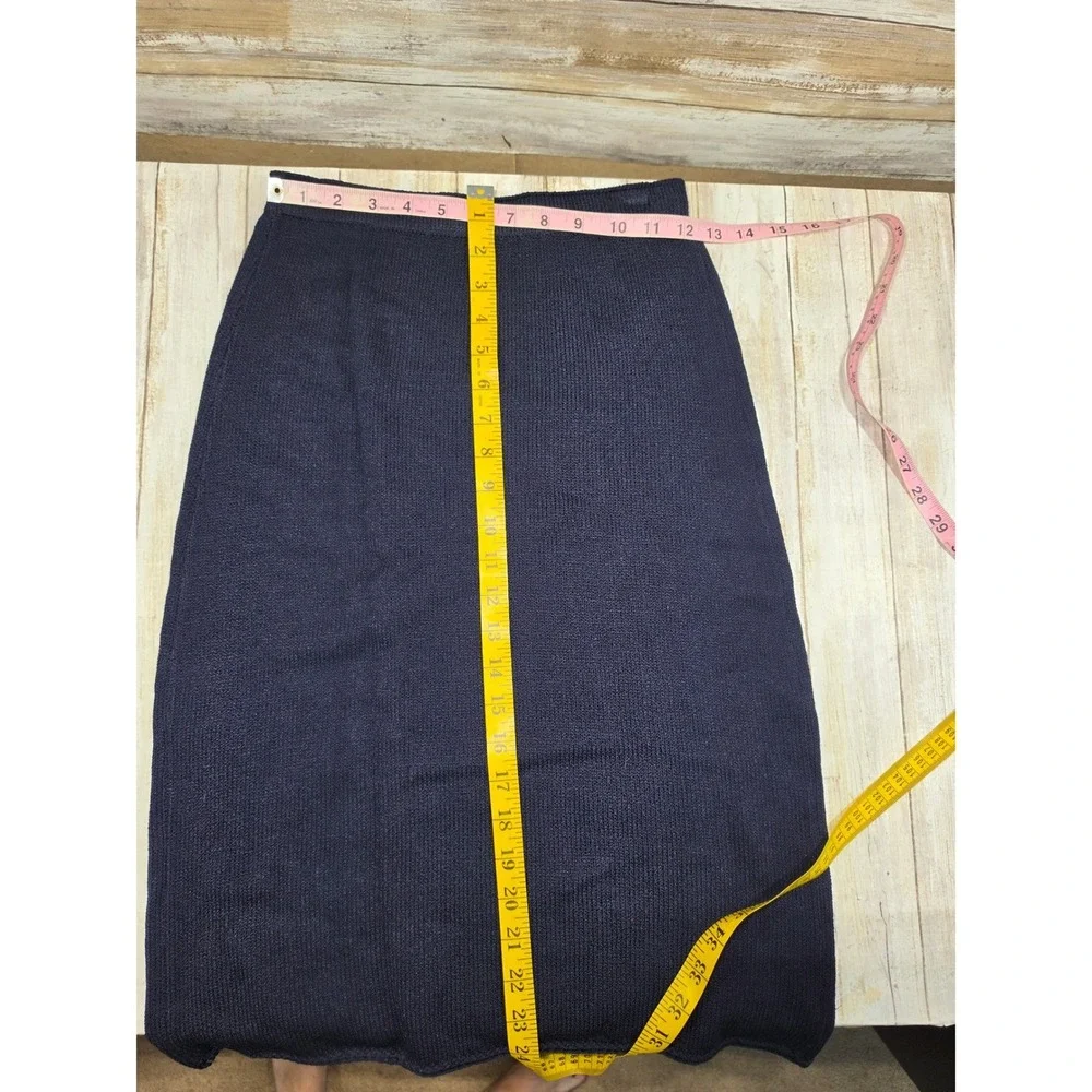 St John Marie Gray Navy Blue Knit Skirt Suit Gold Enamel Button Set Womens READ